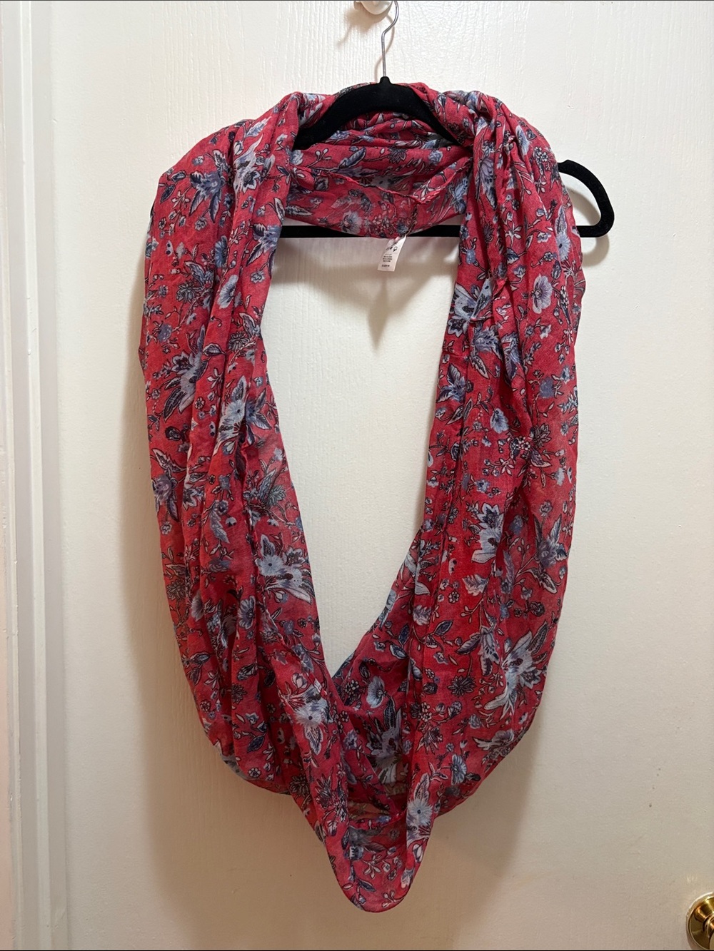Ardene Red Floral Scarf with Blue Accents